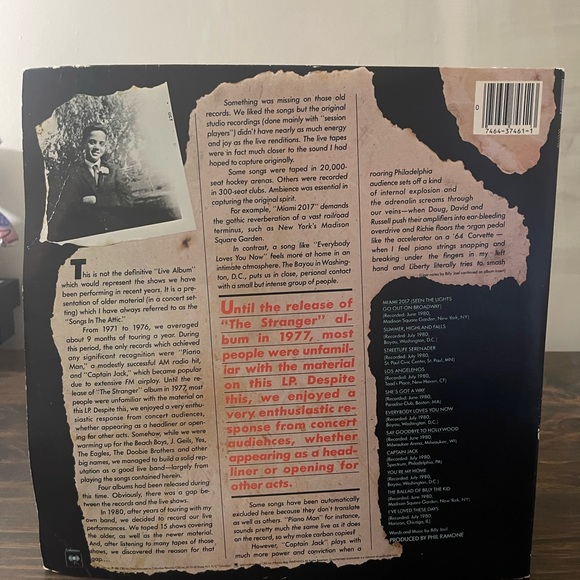 BILLY JOEL VINTAGE  !! SONGS IN THE ATTIC TC37461 LP~ Vinyl~NICE* - Picture 2 of 8